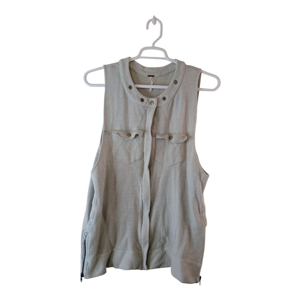 Free People Sleeveless Highway Slub Knit Vest Zip-Front Utility Size L Cotton